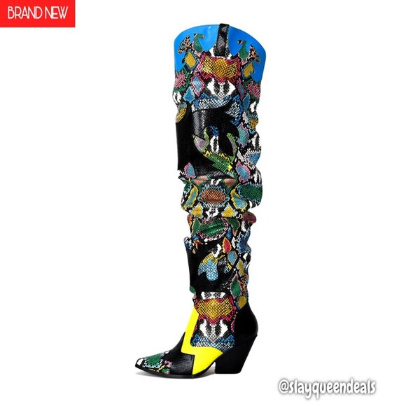 Shoes - Women's Thigh High Cowboy Boots Chunky Heel Slip Resistant Over Knee